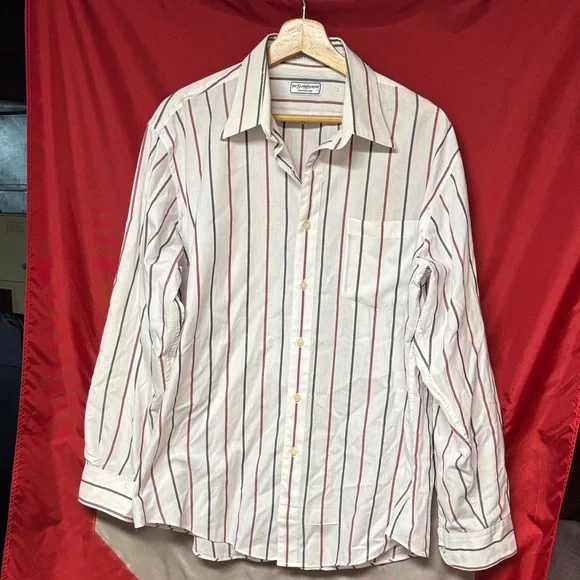 Yves Saint Laurent White Shirt with Red and Black Stripes - Picture 2 of 3